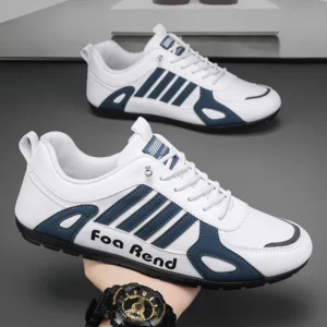 Men Leather Shoes Flat Bottomed Casual Sports Shoes Slip-on Skateboard Board Shoes Walking Travel Leisure Running Sneakers - Image 2