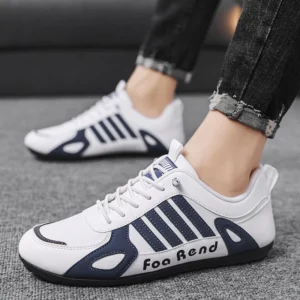 Men Leather Shoes Flat Bottomed Casual Sports Shoes Slip-on Skateboard Board Shoes Walking Travel Leisure Running Sneakers - Image 3