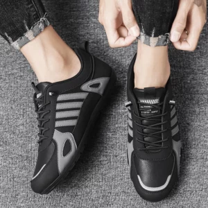 Men Leather Shoes Flat Bottomed Casual Sports Shoes Slip-on Skateboard Board Shoes Walking Travel Leisure Running Sneakers - Image 5