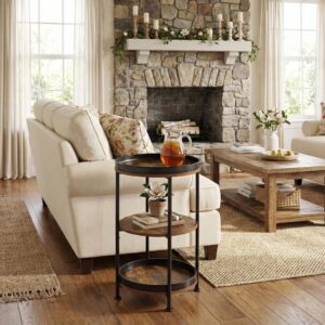 Dulcii Side Table, Round End Table with 3 Storage Shelves for Living Room, Bedroom, Nightstand with Steel Frame for Small Spaces, Industrial Round Sofa Table, Outdoor Accent Coffee Table, Rustic Brown - Image 3