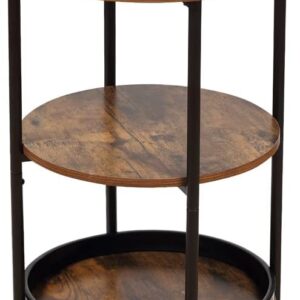 Dulcii Side Table, Round End Table with 3 Storage Shelves for Living Room, Bedroom, Nightstand with Steel Frame for Small Spaces, Industrial Round Sofa Table, Outdoor Accent Coffee Table, Rustic Brown - Image 6