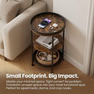 Dulcii Side Table, Round End Table with 3 Storage Shelves for Living Room, Bedroom, Nightstand with Steel Frame for Small Spaces, Industrial Round Sofa Table, Outdoor Accent Coffee Table, Rustic Brown - Image 10
