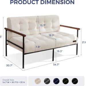 MAXYOYO Loveseat Sofa, Button Tufted Upholstered Small Couch for Living Room, Modern Love Seat Couches with Metal Frame & Wood Armrests for Bedroom Office, Easy to Install, Beige - Image 2