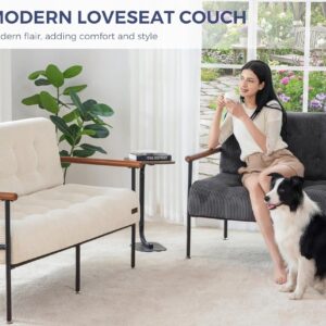 MAXYOYO Loveseat Sofa, Button Tufted Upholstered Small Couch for Living Room, Modern Love Seat Couches with Metal Frame & Wood Armrests for Bedroom Office, Easy to Install, Beige - Image 4