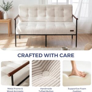 MAXYOYO Loveseat Sofa, Button Tufted Upholstered Small Couch for Living Room, Modern Love Seat Couches with Metal Frame & Wood Armrests for Bedroom Office, Easy to Install, Beige - Image 5