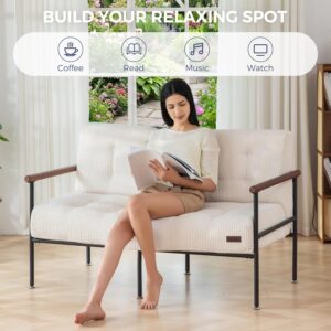 MAXYOYO Loveseat Sofa, Button Tufted Upholstered Small Couch for Living Room, Modern Love Seat Couches with Metal Frame & Wood Armrests for Bedroom Office, Easy to Install, Beige - Image 7