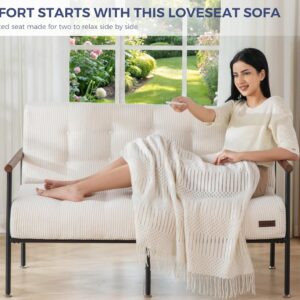 MAXYOYO Loveseat Sofa, Button Tufted Upholstered Small Couch for Living Room, Modern Love Seat Couches with Metal Frame & Wood Armrests for Bedroom Office, Easy to Install, Beige - Image 9