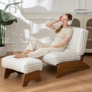 MAXYOYO Modern Adjustable Accent Chair with Ottoman, Upholstered Living Room Chair with Footrest Set, Soft Reclining Lounge for Bedroom, Apartment, Office, Beige - Image 1