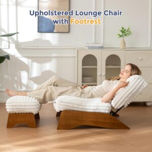 MAXYOYO Modern Adjustable Accent Chair with Ottoman, Upholstered Living Room Chair with Footrest Set, Soft Reclining Lounge for Bedroom, Apartment, Office, Beige - Image 3
