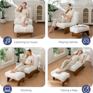 MAXYOYO Modern Adjustable Accent Chair with Ottoman, Upholstered Living Room Chair with Footrest Set, Soft Reclining Lounge for Bedroom, Apartment, Office, Beige - Image 4