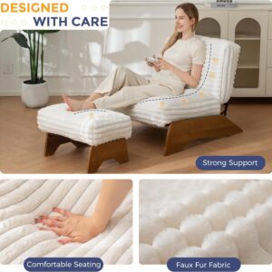 MAXYOYO Modern Adjustable Accent Chair with Ottoman, Upholstered Living Room Chair with Footrest Set, Soft Reclining Lounge for Bedroom, Apartment, Office, Beige - Image 5