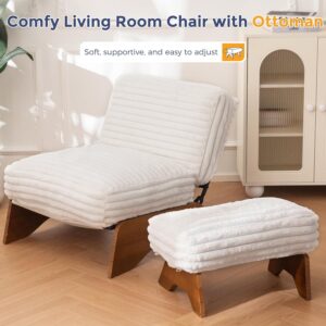 MAXYOYO Modern Adjustable Accent Chair with Ottoman, Upholstered Living Room Chair with Footrest Set, Soft Reclining Lounge for Bedroom, Apartment, Office, Beige - Image 7