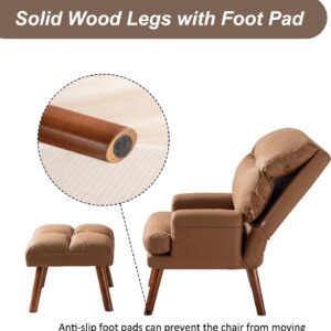 INZOY Accent Chairs with Ottoman, Velvet Fabric Armchair with Ottoman for Bedroom Living Room, Mid Century Modern Chair with Adjustable Backrest and Side Pockets, Camel - Image 4