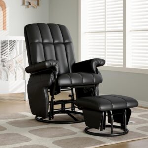 AODAILIHB 360° Swivel Glider Recliner with Ottoman, Nursing Glider Rocking Chair with Foot Rest & 2 Side Pockets for Nursery, Living Room, Bedroom, Office, Black - Image 3