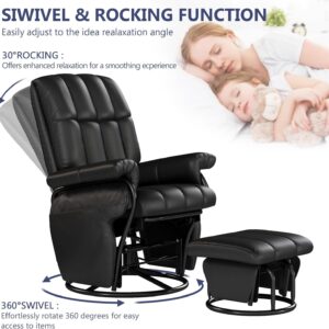 AODAILIHB 360° Swivel Glider Recliner with Ottoman, Nursing Glider Rocking Chair with Foot Rest & 2 Side Pockets for Nursery, Living Room, Bedroom, Office, Black - Image 4
