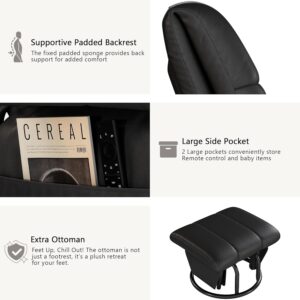 AODAILIHB 360° Swivel Glider Recliner with Ottoman, Nursing Glider Rocking Chair with Foot Rest & 2 Side Pockets for Nursery, Living Room, Bedroom, Office, Black - Image 5