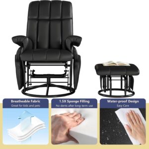 AODAILIHB 360° Swivel Glider Recliner with Ottoman, Nursing Glider Rocking Chair with Foot Rest & 2 Side Pockets for Nursery, Living Room, Bedroom, Office, Black - Image 6