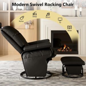 AODAILIHB 360° Swivel Glider Recliner with Ottoman, Nursing Glider Rocking Chair with Foot Rest & 2 Side Pockets for Nursery, Living Room, Bedroom, Office, Black - Image 7