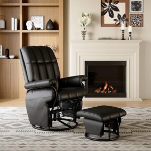 AODAILIHB 360° Swivel Glider Recliner with Ottoman, Nursing Glider Rocking Chair with Foot Rest & 2 Side Pockets for Nursery, Living Room, Bedroom, Office, Black - Image 8