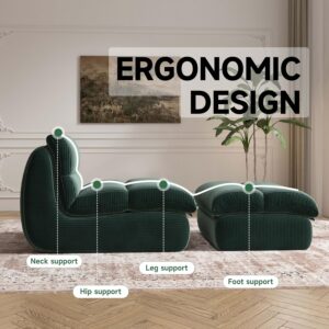 YVDNHP Bean Bag Chair with Ottoman, Cozy Comfy Reading Nook Chairs, Ultra Soft Corduroy Fabric Bean Bag Chairs for Adults, Reading Chair with Ottoman for Living Room, Bedroom Apartment (Green) - Image 3