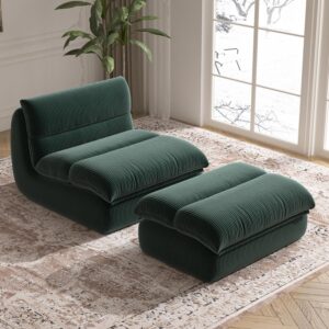 YVDNHP Bean Bag Chair with Ottoman, Cozy Comfy Reading Nook Chairs, Ultra Soft Corduroy Fabric Bean Bag Chairs for Adults, Reading Chair with Ottoman for Living Room, Bedroom Apartment (Green) - Image 7
