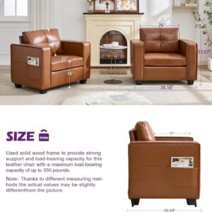 TYBOATLE Oversized Accent Chair with Ottoman, Wide Chaise Lounge Chair Indoor, Mid-Century Modern Armchair with Pockets, Leather Comfy Chairs for Bedroom, Living Room, Office - Image 3