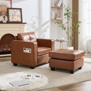 TYBOATLE Oversized Accent Chair with Ottoman, Wide Chaise Lounge Chair Indoor, Mid-Century Modern Armchair with Pockets, Leather Comfy Chairs for Bedroom, Living Room, Office - Image 6
