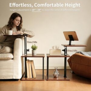 360° Swivel Side Table with Storage, Height Adjustable, Smooth-Rolling Wheels, C-Shaped End Table for Couch/Sofa, Recliner, Living Room, Walnut-Look - Image 4