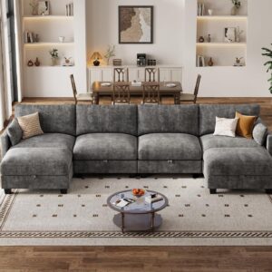 Modular Sectional U Shaped Sofa Couches for Living Room, Cloud Couch with Storage Ottoman, Comfy Chenille Sofa with Pillow, Dark Gray | Comfort, Ease of assembly, Softness, Good Quality, Storage Capacity, Sturdiness - Image 2
