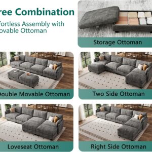 Modular Sectional U Shaped Sofa Couches for Living Room, Cloud Couch with Storage Ottoman, Comfy Chenille Sofa with Pillow, Dark Gray | Comfort, Ease of assembly, Softness, Good Quality, Storage Capacity, Sturdiness - Image 4