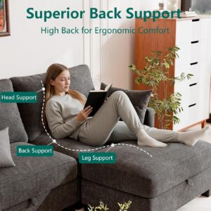 Modular Sectional U Shaped Sofa Couches for Living Room, Cloud Couch with Storage Ottoman, Comfy Chenille Sofa with Pillow, Dark Gray | Comfort, Ease of assembly, Softness, Good Quality, Storage Capacity, Sturdiness - Image 6
