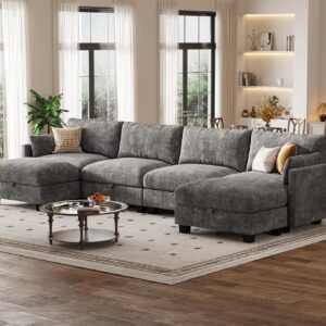 Modular Sectional U Shaped Sofa Couches for Living Room, Cloud Couch with Storage Ottoman, Comfy Chenille Sofa with Pillow, Dark Gray | Comfort, Ease of assembly, Softness, Good Quality, Storage Capacity, Sturdiness - Image 8