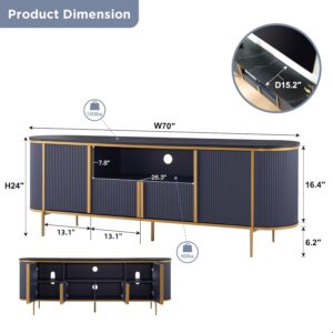 OKD Luxury 70" Fluted TV Stand, Modern Chic Entertainment Center for TVs Up to 80 inches, TV Console with Faux Marble Top, Curved Profile Design, Media Console for Living Room, Navy Blue - Image 2