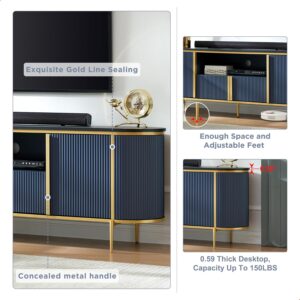 OKD Luxury 70" Fluted TV Stand, Modern Chic Entertainment Center for TVs Up to 80 inches, TV Console with Faux Marble Top, Curved Profile Design, Media Console for Living Room, Navy Blue - Image 5