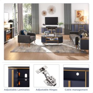 OKD Luxury 70" Fluted TV Stand, Modern Chic Entertainment Center for TVs Up to 80 inches, TV Console with Faux Marble Top, Curved Profile Design, Media Console for Living Room, Navy Blue - Image 6