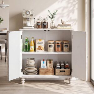 COSIEST 32" W Sideboard Buffet Cabinet with Storage, Accent Cabinet with 2 Push-to-Open Magnetic Doors, Vintage MDF Buffet Table for Living Room, Kitchen, Hallway (Gray,Flower Pattern) - Image 3