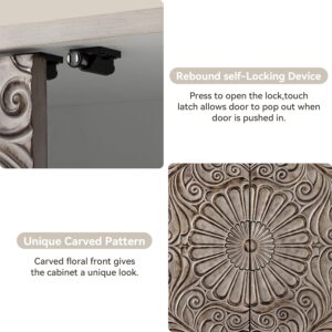 COSIEST 32" W Sideboard Buffet Cabinet with Storage, Accent Cabinet with 2 Push-to-Open Magnetic Doors, Vintage MDF Buffet Table for Living Room, Kitchen, Hallway (Gray,Flower Pattern) - Image 5