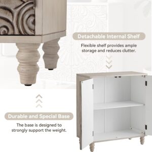 COSIEST 32" W Sideboard Buffet Cabinet with Storage, Accent Cabinet with 2 Push-to-Open Magnetic Doors, Vintage MDF Buffet Table for Living Room, Kitchen, Hallway (Gray,Flower Pattern) - Image 6