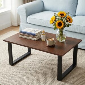 Walnut Folding Coffee Table: 35.5in Rustic Industrial Coffee Table, No Assembly Required, Modern Minimalist & Easy Storage Compact Design for Living Room, Bedroom, Home Office, Brown - Image 1