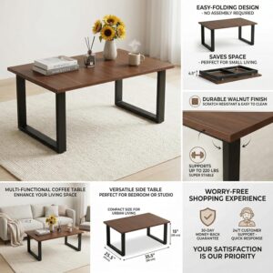 Walnut Folding Coffee Table: 35.5in Rustic Industrial Coffee Table, No Assembly Required, Modern Minimalist & Easy Storage Compact Design for Living Room, Bedroom, Home Office, Brown - Image 2