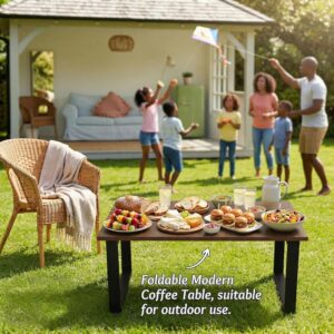 Walnut Folding Coffee Table: 35.5in Rustic Industrial Coffee Table, No Assembly Required, Modern Minimalist & Easy Storage Compact Design for Living Room, Bedroom, Home Office, Brown - Image 5