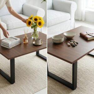 Walnut Folding Coffee Table: 35.5in Rustic Industrial Coffee Table, No Assembly Required, Modern Minimalist & Easy Storage Compact Design for Living Room, Bedroom, Home Office, Brown - Image 7