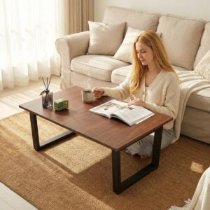 Walnut Folding Coffee Table: 35.5in Rustic Industrial Coffee Table, No Assembly Required, Modern Minimalist & Easy Storage Compact Design for Living Room, Bedroom, Home Office, Brown - Image 8