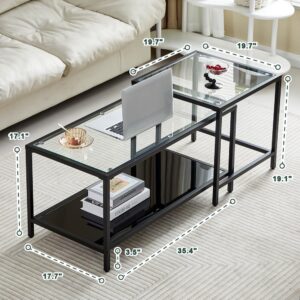 Coffee Table Nesting Set of 2, Center Coffee Table Set with Tempered Glass, Modern Side Tables for Living Room, Bedroom, Office and Nightstand, Black - Image 2