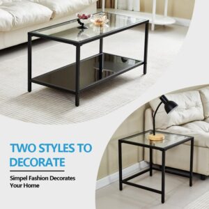 Coffee Table Nesting Set of 2, Center Coffee Table Set with Tempered Glass, Modern Side Tables for Living Room, Bedroom, Office and Nightstand, Black - Image 3