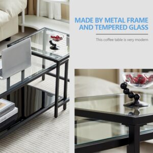 Coffee Table Nesting Set of 2, Center Coffee Table Set with Tempered Glass, Modern Side Tables for Living Room, Bedroom, Office and Nightstand, Black - Image 5
