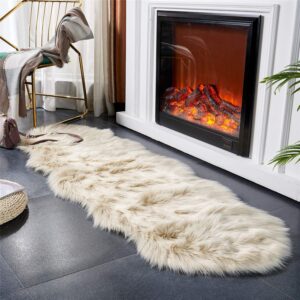 EasyJoy Ultra Soft Fluffy/Fuzzy Shaggy Area Rug Faux Fur Chair Cover Seat Pad for Bedroom Floor Sofa Living Room (2 x 6 ft Sheepskin, Beige) - Image 3