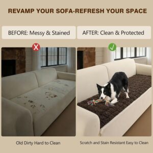 OHSIO Couch Cover for Pets, Washable Non-Slip Sofa Cover Pet Friendly, Soft Fuzzy Teddy Fleece Sofa Slipcover for 2 Cushion Sofa Furniture Protector (Brown, 27.6" x 59") - Image 8