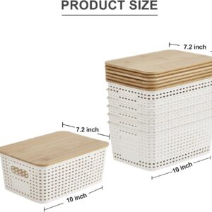Bagnizer Small Plastic Storage Bins with Bamboo Lids 5.2qt Stackable Box Basket Pantry Decorative Containers Cute with Labels for Organizing Desktop Closet Office Cream White of 6 packs 10*7.2*4.1" - Image 9