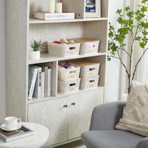 Bagnizer Small Plastic Storage Bins with Bamboo Lids 5.2qt Stackable Box Basket Pantry Decorative Containers Cute with Labels for Organizing Desktop Closet Office Cream White of 6 packs 10*7.2*4.1" - Image 5